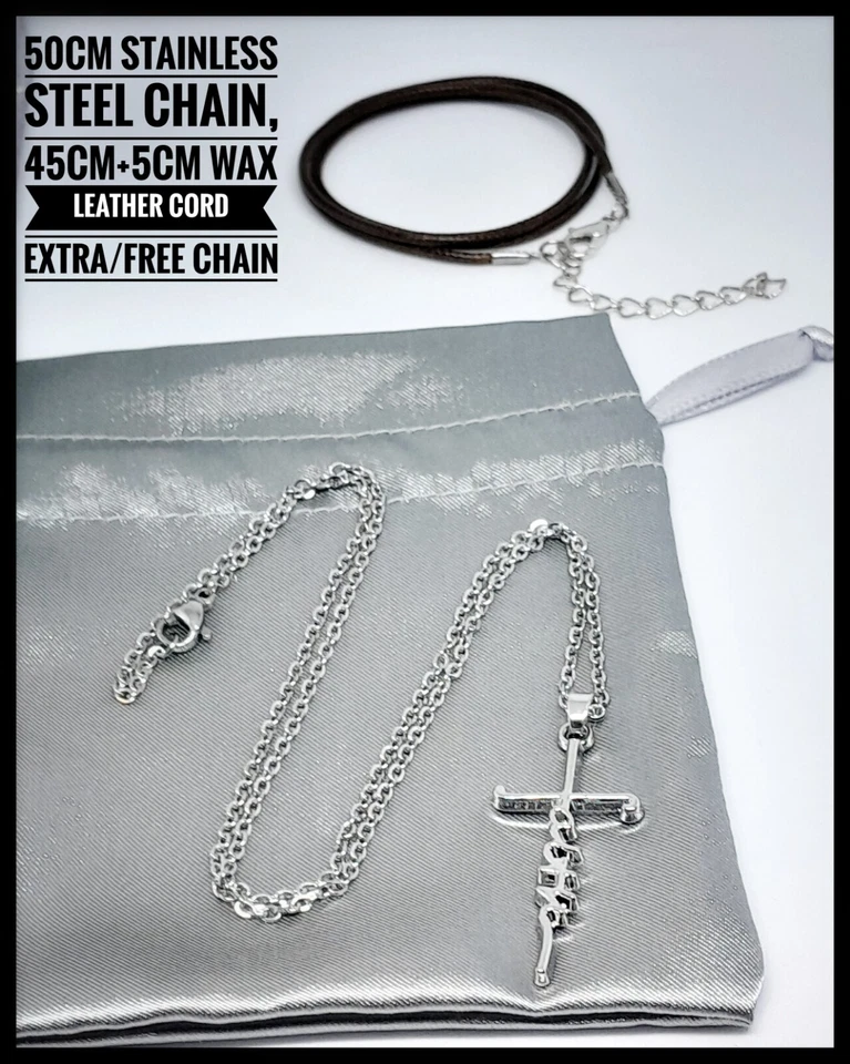 Faith Cross Pendant Necklace Set - 2 Chains +bag +cleaning cloth +Prayer Guide — 第 2/4 张图片