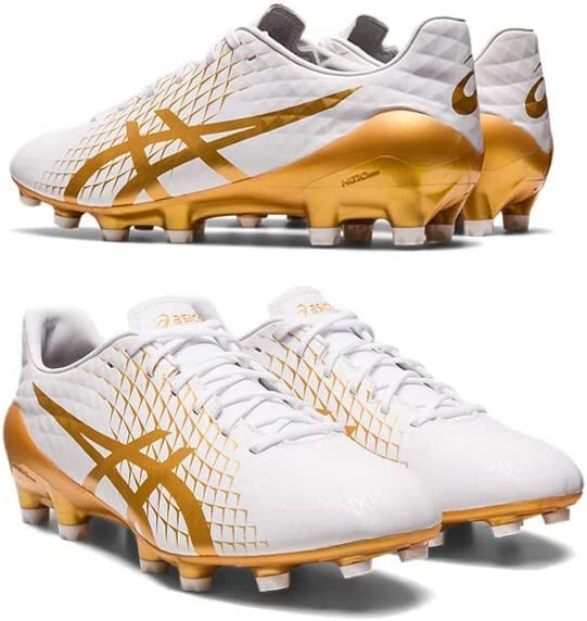 ASICS Soccer Football Shoes MENACE 4 White Gold 1111A195 US7.5 25.5cm