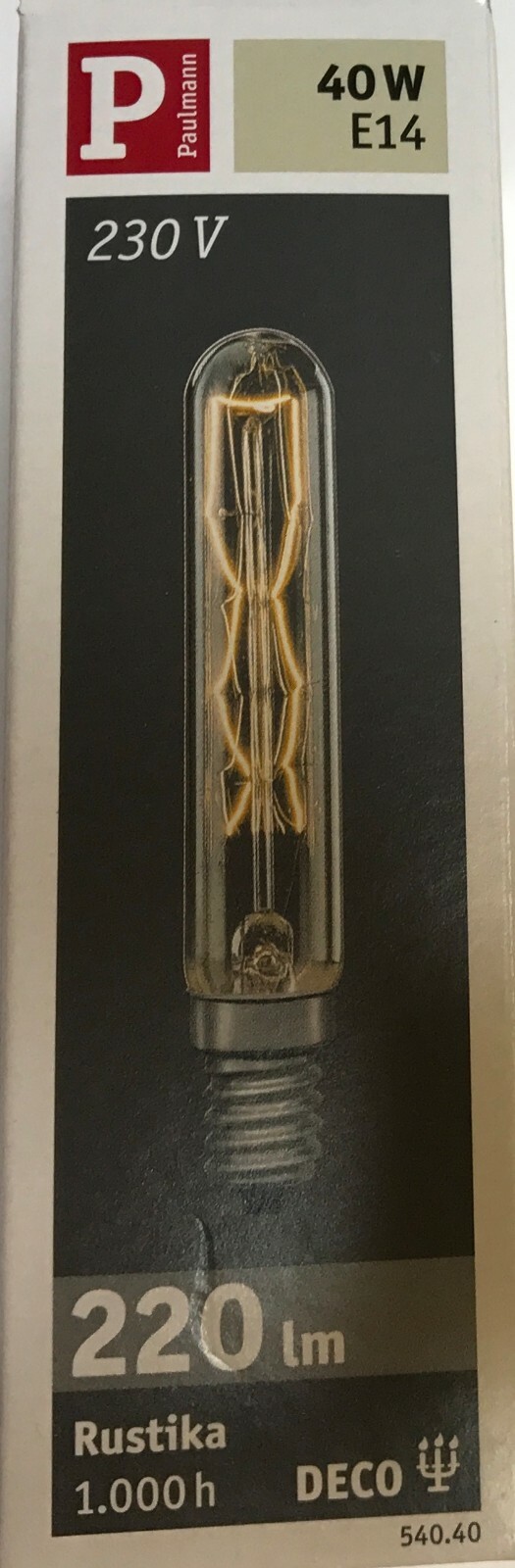 Paulmann Deco Rustika Lamp Bulb Tube New 230V 40W E14 Art.540.40 T20