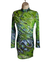 Tic Toc Green Semi Sheer Marble Print Bodycon Dress Women's Size Small NEW