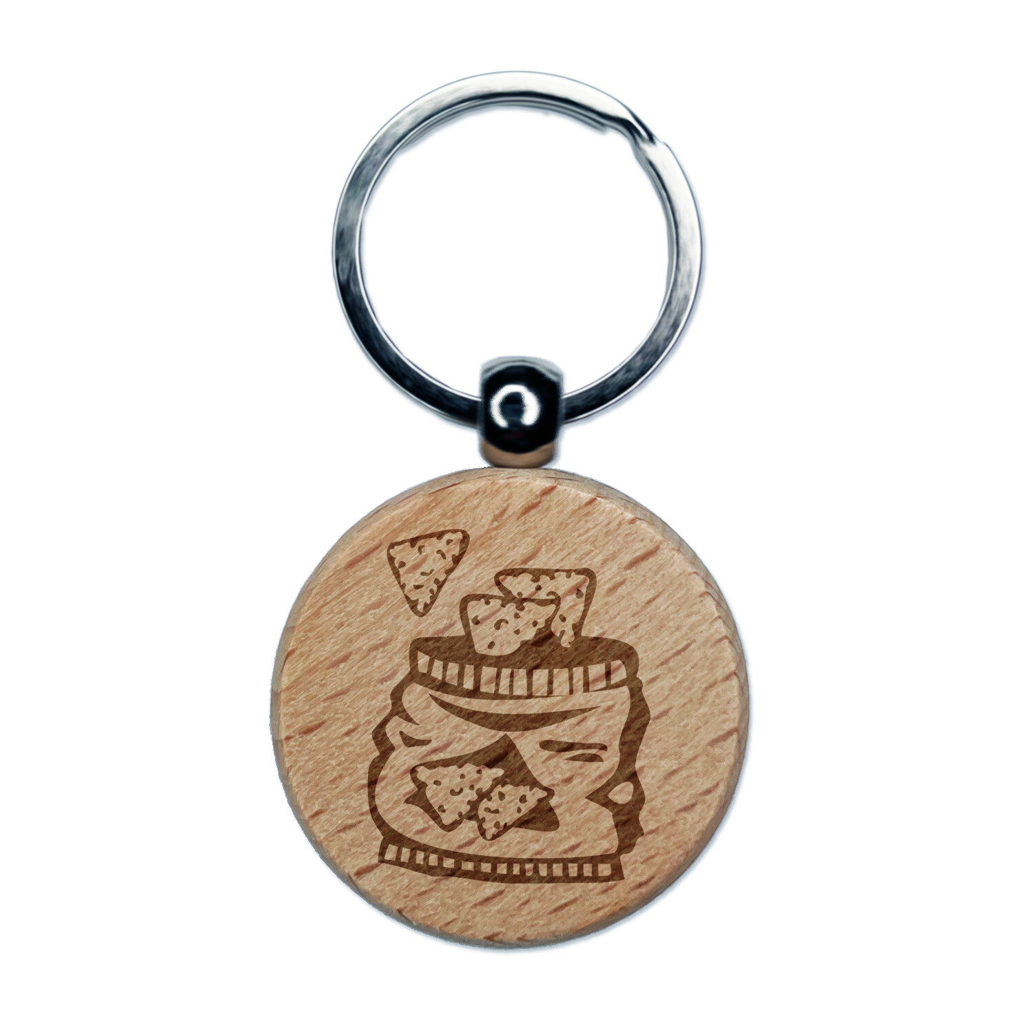 Bag of Tortilla Chips Crisps Engraved Wood Round Keychain Tag Charm