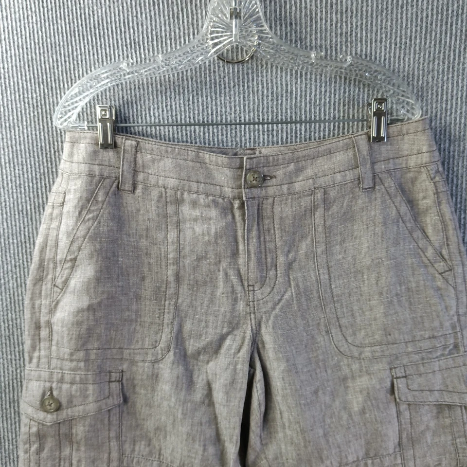 Cabi Shorts Womens 10 Brown Flat Front Bermuda Cargo Pockets Linen Stitch Accent - Image 2 of 4