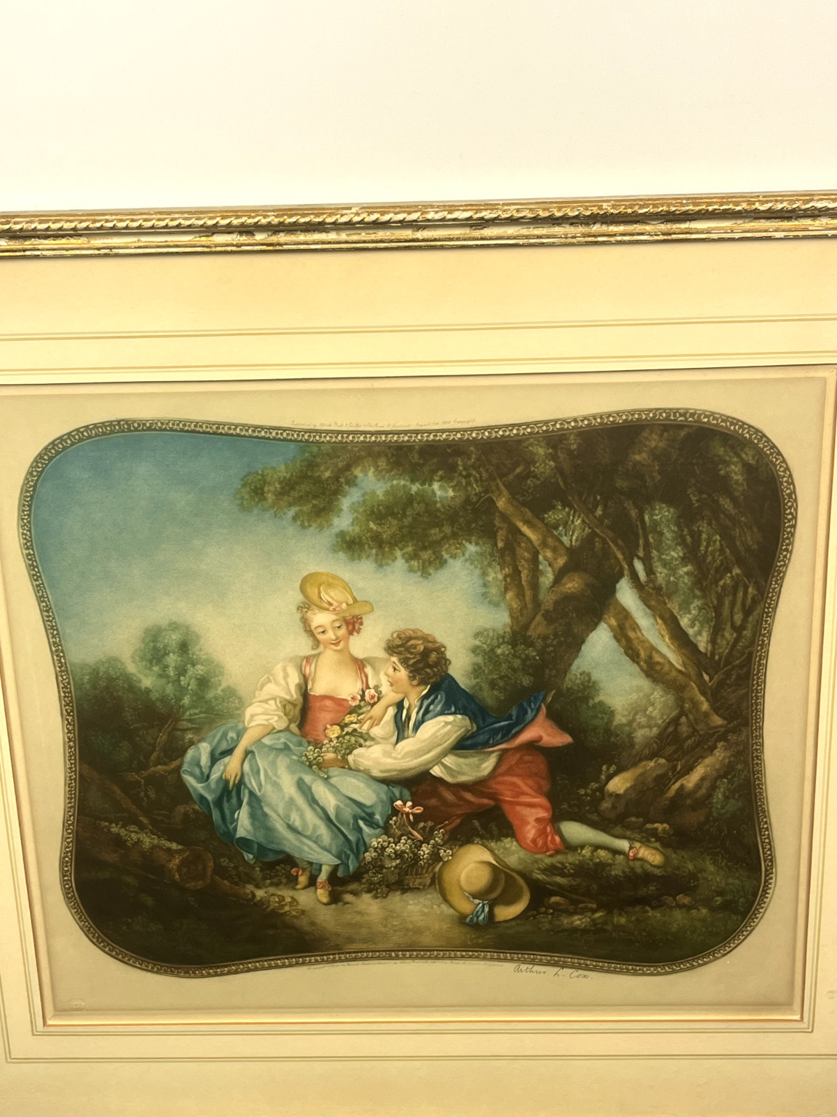 Vintage-Signed Arthur L. Cox , 1930. "Spring" Print, after Francois Boucher