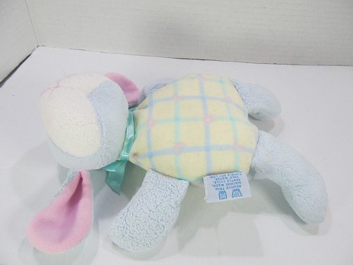Eden Puppy Dog Rattle Pastel Pink Yellow Plaid Plush Stuffed Animal Baby Toy - Picture 7 of 9