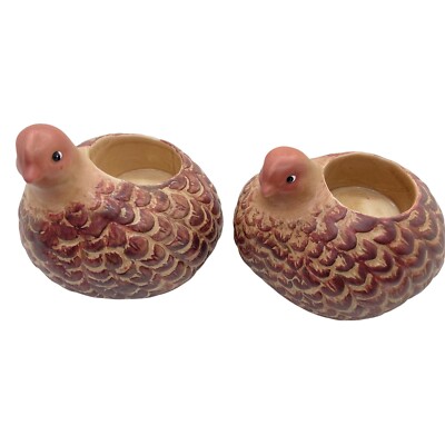 Harry And David Quail Candle Holders Tealight Birds Brown  Vintage Porcelain Set