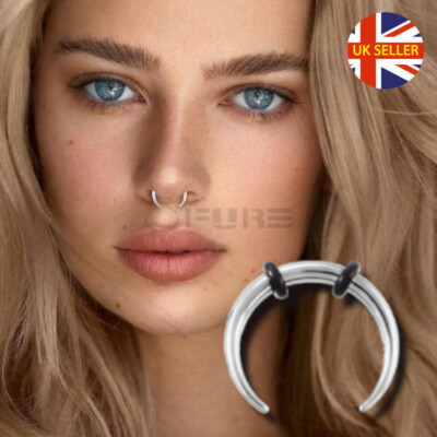 1x Surgical Steel Silver Face Hoop Ear Lip Piercing Ox Horn Septum Nose  Ring 8MM UK