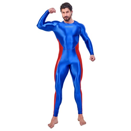 AMORESY Men's Shiny Jumpsuits Tracksuits Cycling Tights Overalls Activewear Sets - Picture 16 of 32
