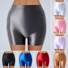 Womens Wet Look Shiny Satin Short Leggings Panties Fitness Boxer Shorts Lingerie