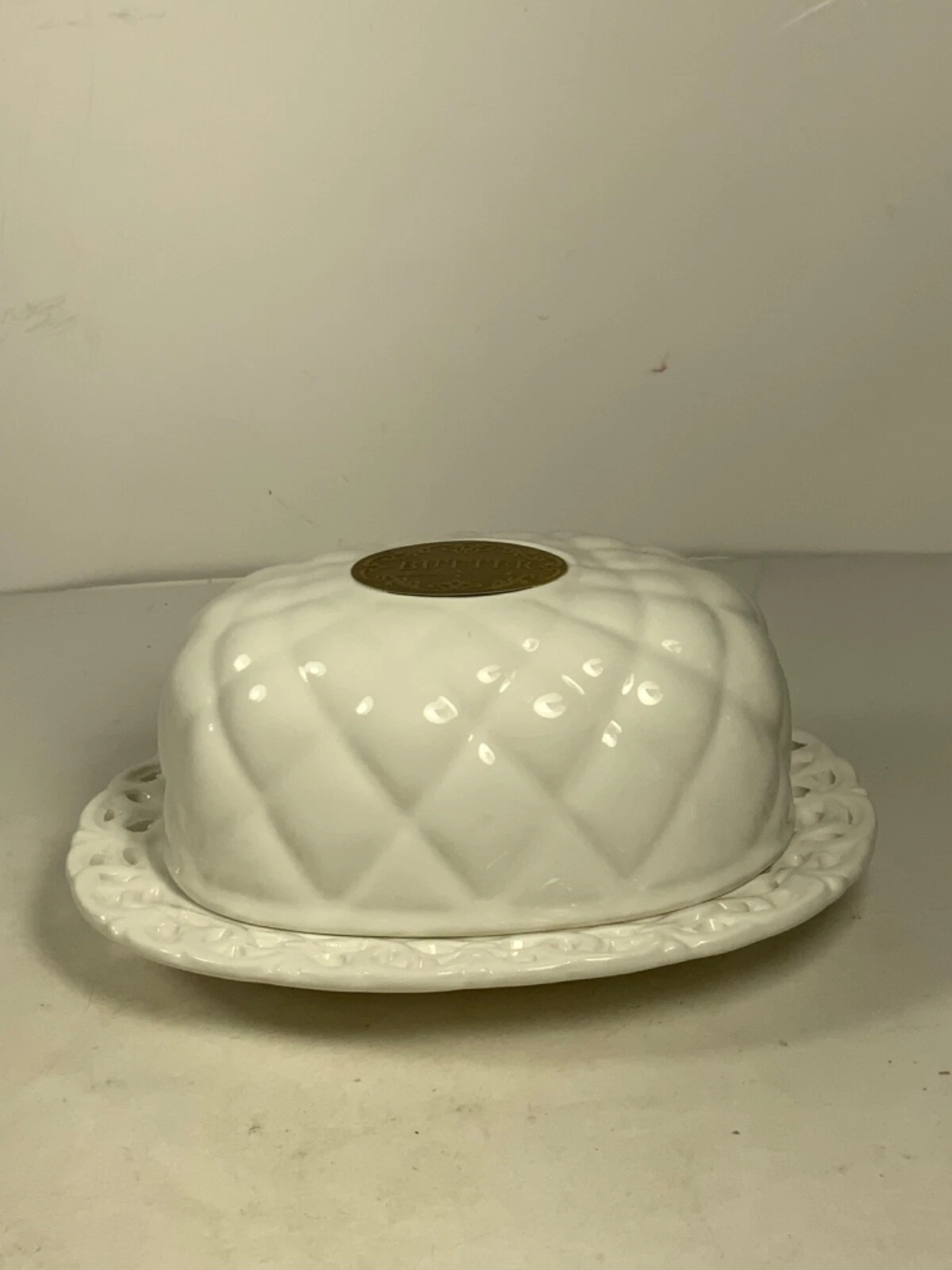 THL French Country Cottage Ceramic Butter Dish 6.5 in.