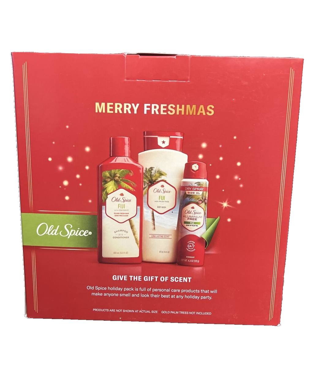 Old Spice Merry Freshmas 3 Piece Gift Set FIJI Body Wash Dry Spray