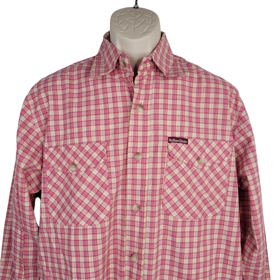 Vintage Marlboro Classics Button Up Shirt Mens Size Large Plaid Check Pink - Image 2 of 4