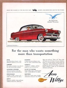 1953 AERO WILLEY'S AERO-EAGLE Color Original Vintage Auto Promo Ad