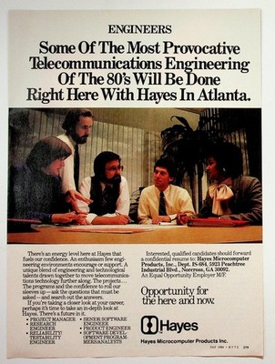 Hayes 1984 Magazine Ad Vintage Computer Tech Engineers Recruitment Atlanta 80s