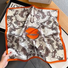 100 Mulberry Silk 21" Square Scarf Women Neckerchief Wrap Turban Orange Flower