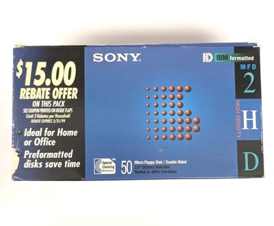 SONY 50MFD 2HD DISKETTES Micro Floppy Disks 3.5'' IBM Format 50 Pack Vintage 1997