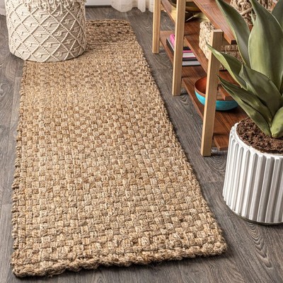 Estera Hand Woven Boucle Chunky Jute Natural Runner Rug, 2x12, Bohemian, Tran...