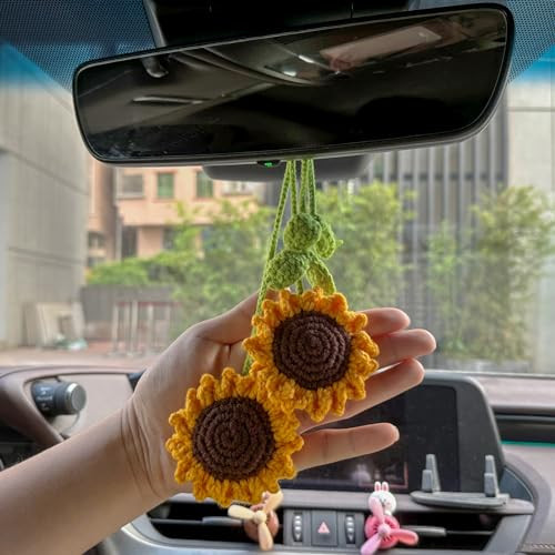 2 Stück Handarbeit Sonnenblume Autozubehör Sonnenblume Anhänger Autospiegel - Bild 3 von 6