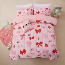 Princess Pink Bow Comforter Set, 6-Piece Twin Bedding for Girls