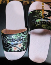 REEBOK SLIDES FLOWERED BLACK RUBBER SLIDES SIZE 6