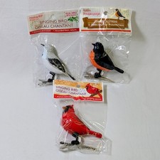 Lot of 3 Motion Sensing Chirping Birds Ornaments Clip Mockingbird Robin Cardinal