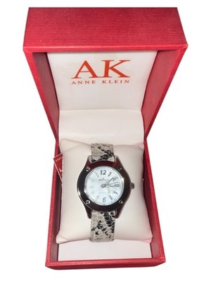 Anne Klein Snake Leather Strap Watch for Women (Silver Color Bezel) , NEW!