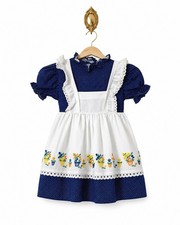 Vintage JCPenney Girls 6X Blue Polka Dot Apron Dress Embroidered Floral Cottage