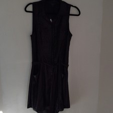 Y2K Guess Women's Black Belted Shirt Dress Sleeveless Metallic Collared Size S