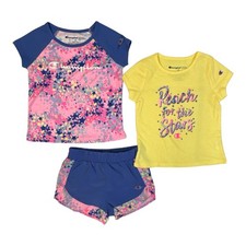 Champion Little Girl's 3 Piece 2 Short Sleeve Tops & Shorts Active Set