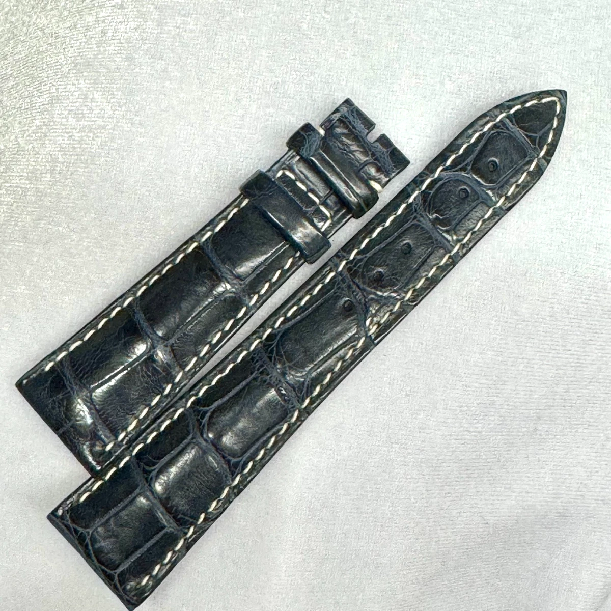 Bracelet De Montre Breguet En Cuir Crocodile Véritable Bleu Marine - Largeur 21mm, Neuf Sans étiquette
