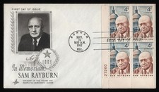 #1202 4c Sam Rayburn-Plate Block, Art Craft 2 FDC **ANY 5=FREE SHIPPING**
