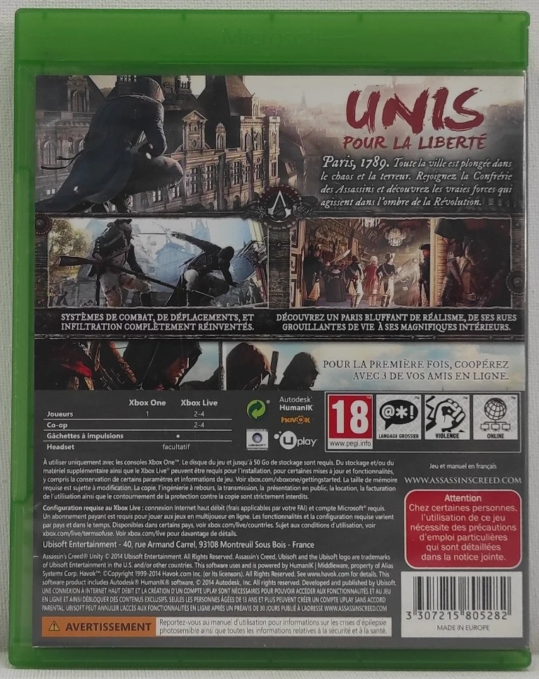 Assassin's Creed Unity Jeu Xbox One Sans Notice AF923, photo 2 sur 2