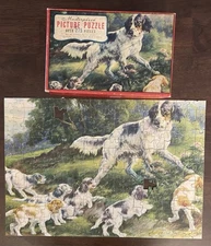 English Setter Dog w/ Puppies Vtg Masterpiece Puzzle 275+ Piece Missing 2 Pieces
