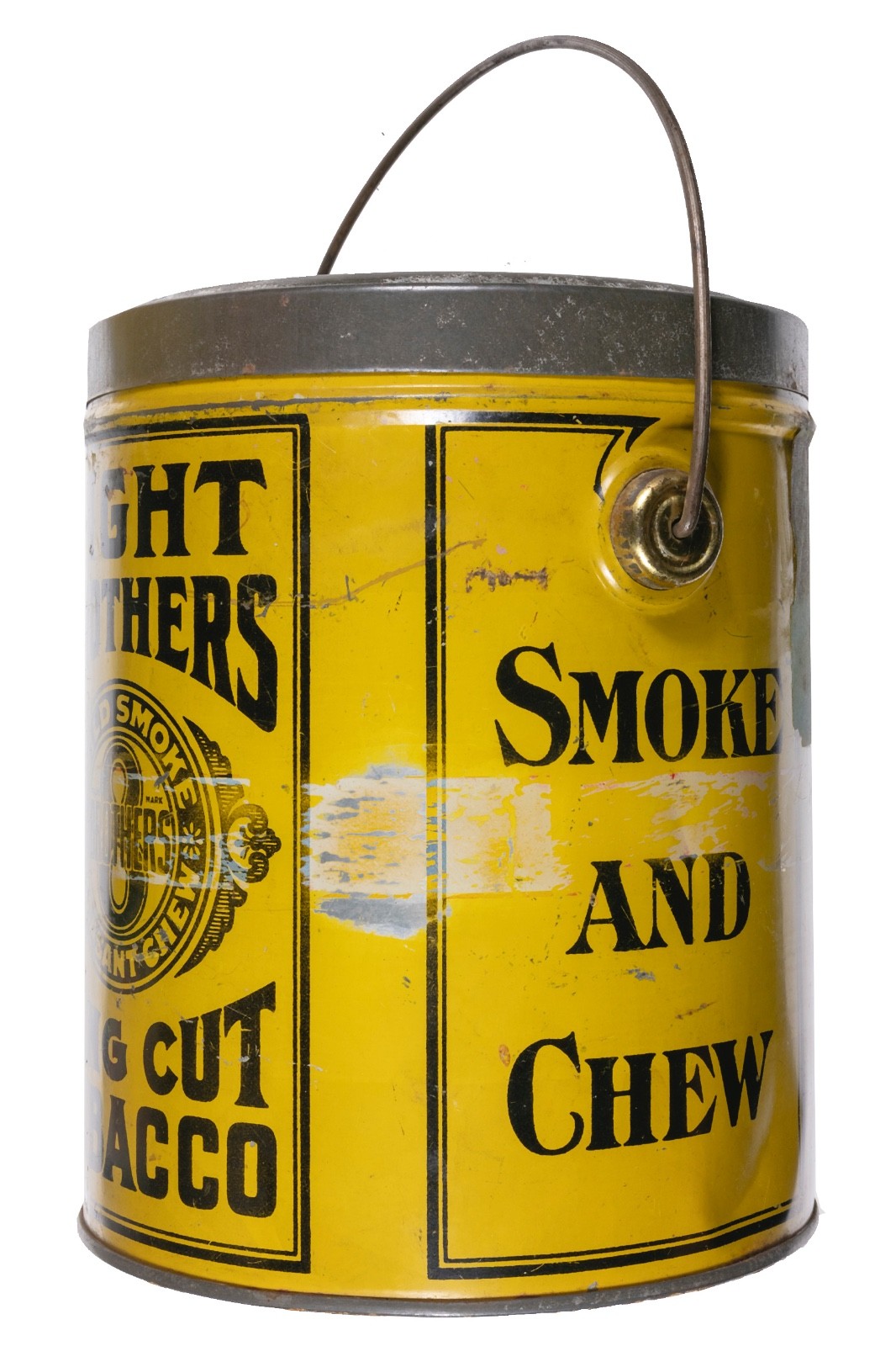 Rare 1910s “Eight Brothers” lunch pail humidor tobacco tin in good condition