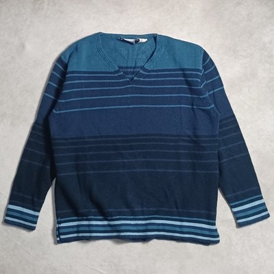 Erika & Co Gestreifter Pullover Pulli Damen Large Strick Oversize Multi Blau Retro