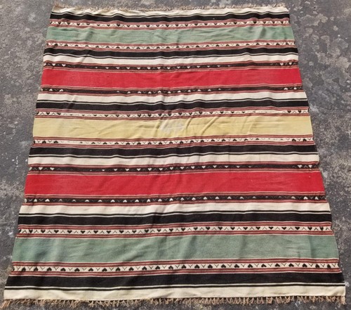  Vintage Traditional Handmade Aymara Flatweave Wool Multicolor Rug 145x130cm  