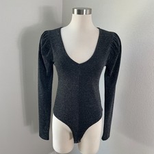 PAIGE Womens Small Metallic Lurex Samina Puffed Shoulder Bodysuit Long Sleeve