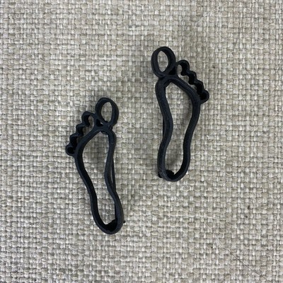 Feet Pins Foot Outline Black Metal Brooch Lot of 2 Right and Left Signed JOY
