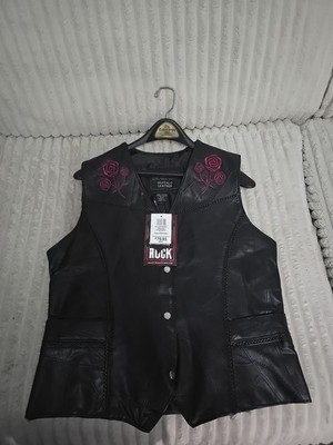 LIVE-RIDE-ROCK Buffalo Leather M Vest Fully Lined Snap Up Pink Roses New w/ Tags