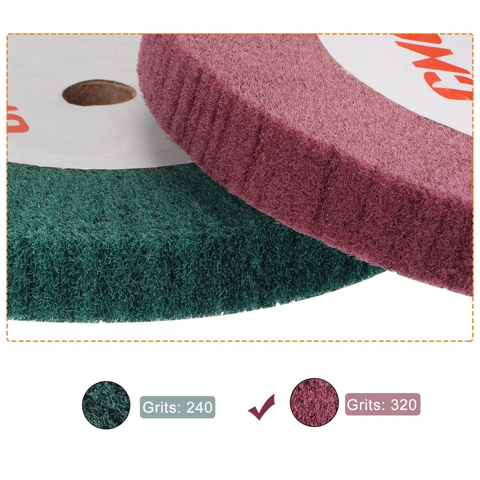 Rueda de aleta de pulido abrasivo dibujo alambre nailon no tejido 150 mm x 25 mm 320 granos Foto 4 de 4