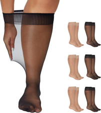 6 Pairs plus Size Knee High Socks Women Nylon Sheer Trouser Reinforced Toe