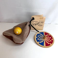 Authentic American Toyes Wooden Spinning Toy Tops Whirlygig Flip Over Top Pouch