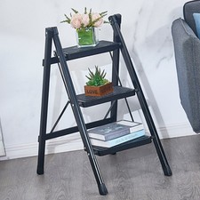 3 Step Ladder Folding Step Stool Heavy Duty Metal Small Compact Foldable,Ladders
