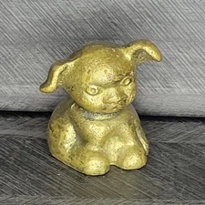 Cast Iron Brass Puppy Dog Figurine Paperweight Mini Miniature Hubley Fido Pup
