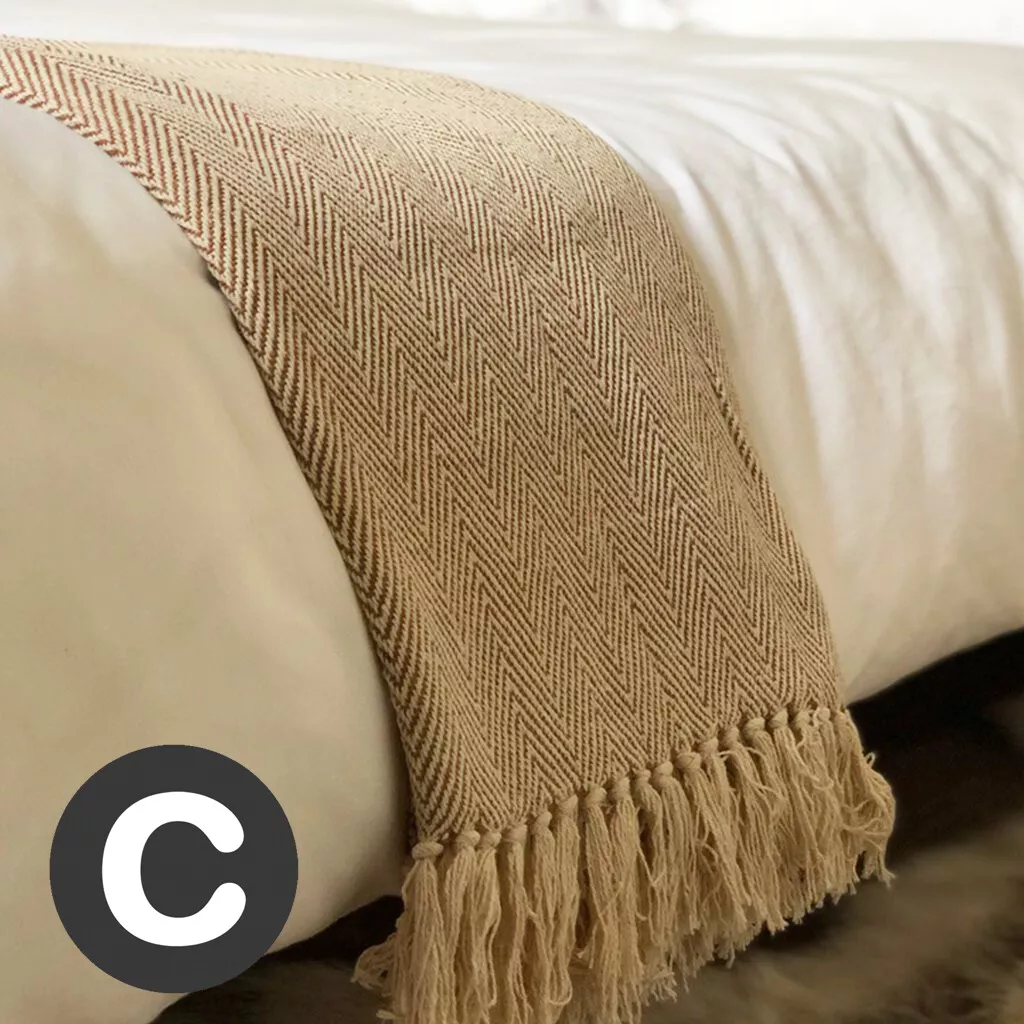 Luxury 100% Cotton Natural Beige Herringbone Throw Blanket Bed Sofa Large  Fringe