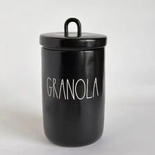 Rae Dunn Medium Black Granola Canister 8.5” Tall Whimsical Cottagecore