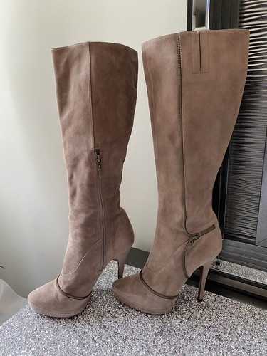 $1,200 CESARE PACIOTTI High Suede Beige Platform Zipper Boots Size 38.5 - Picture 9 of 11