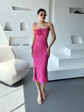 Pink Patterned Seersucker Chest Tie Strap Dress