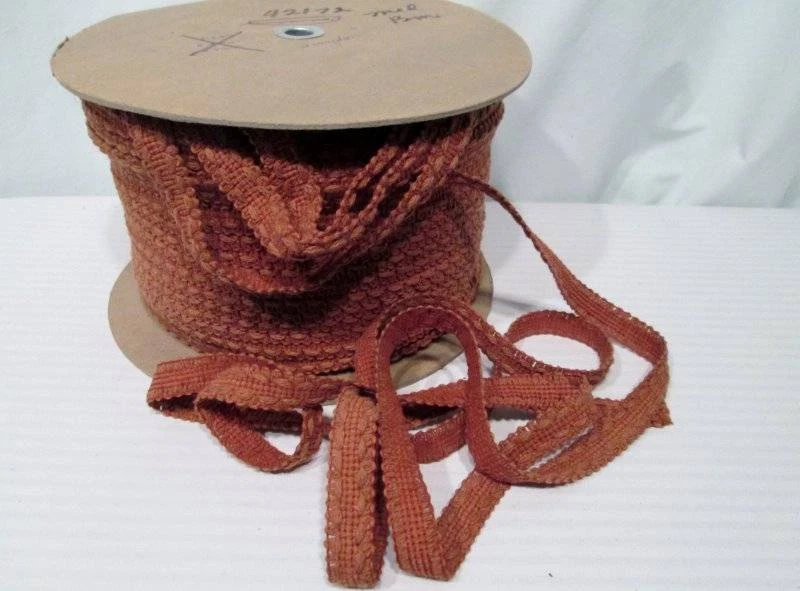 Cortina de tapicería con adornos de tela GIMP de colección años 60 hilo oxidado marrón moca 5 yardas .75" Foto 2 de 4