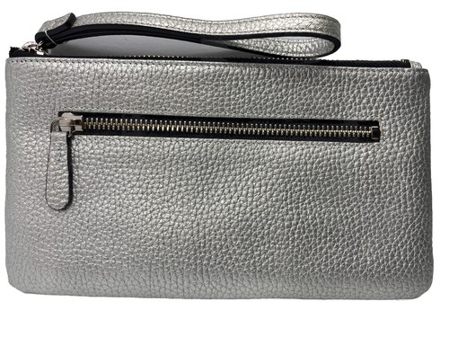 14 TH & Union Womens Silver Pebbled Genuine Leather Clutch Purse Hand Bag