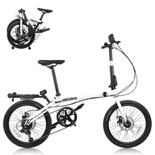 MEGHNA Folding Bike, Foldable Bike for Adults 20 inch with 7 Speed,White